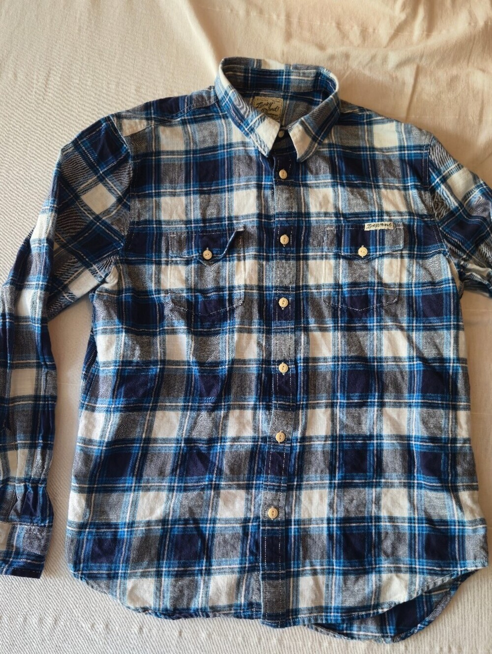 Lucky Brand Men's Blue Plaid Button-Up Shirt Large